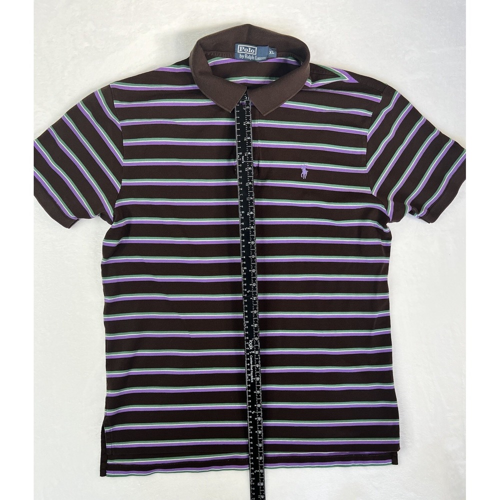 Men's Vintage Polo Ralph Lauren Striped  Polo Shirt Brown‎ Purple Green Size XL - Picture 5 of 10